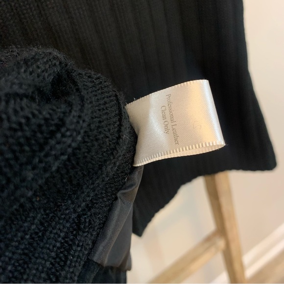 Coldwater Creek Black Suede Leather Sweater Cable Knit Zip Up Jacket Size L - Picture 12 of 13
